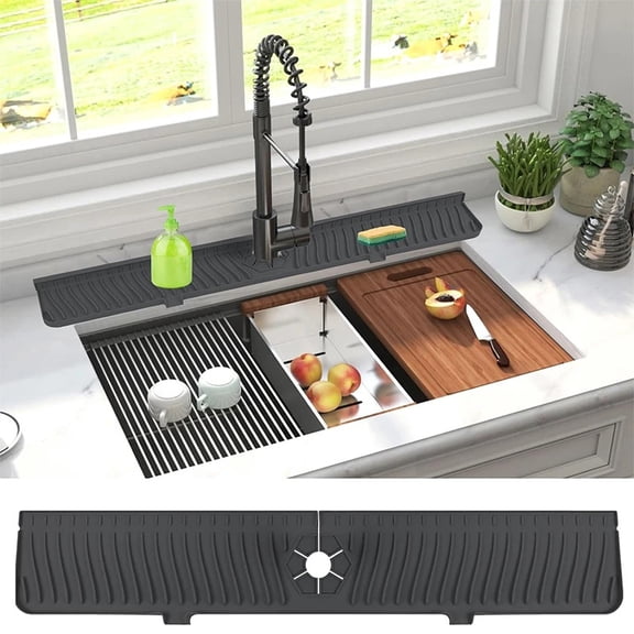 30in Silicone Sink Splash Guard Faucet Mat Sloped Water Drip Catcher for Kitchen