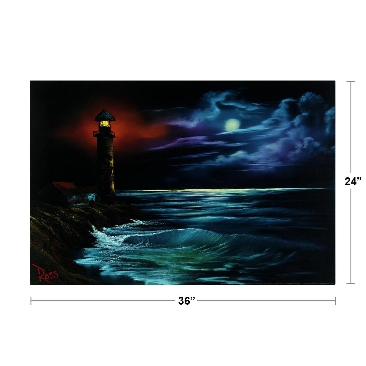 bob ross lighthouse at night