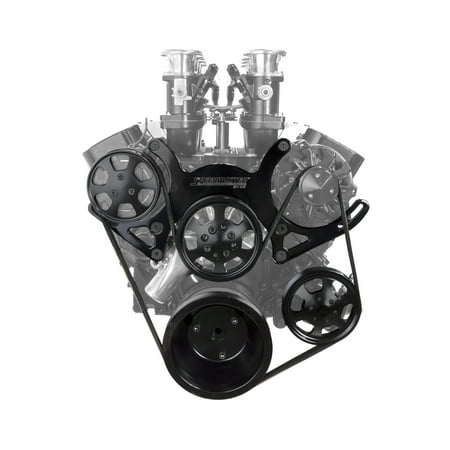 Speedmaster 1-415-001-02 Compatible with Chevy SBC 350 Aluminum Complete Serpentine Engine Pulley Kit [Black]
