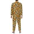 2 Piece Mens Pajamas Set, Sunflowers Striped Black White Long Sleeve