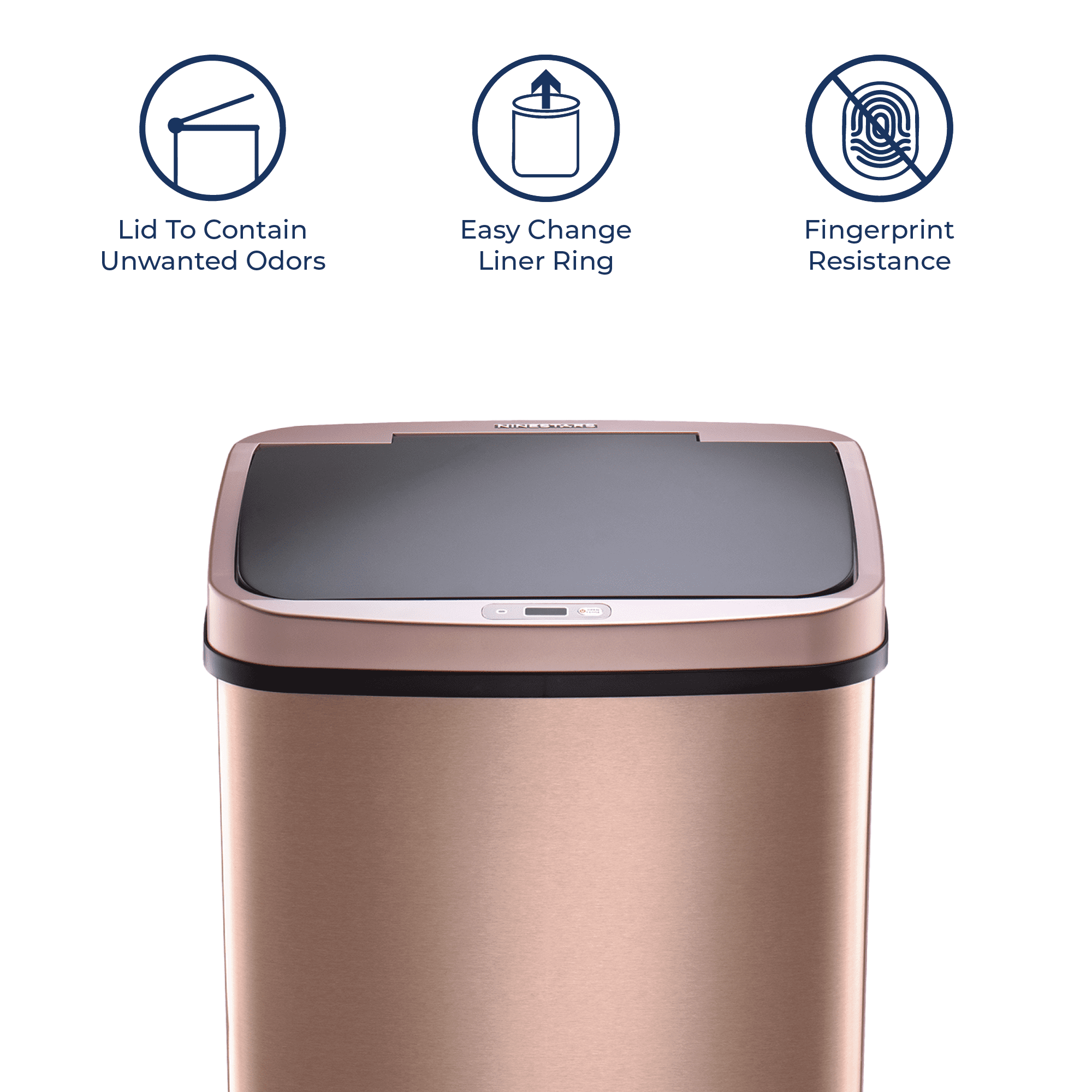 Nine Stars Automatic Trash Can, 13 Gallon Stainless Steel, Motion Sensor Hands free Soft close Lid Garbage Bin, Rosegold