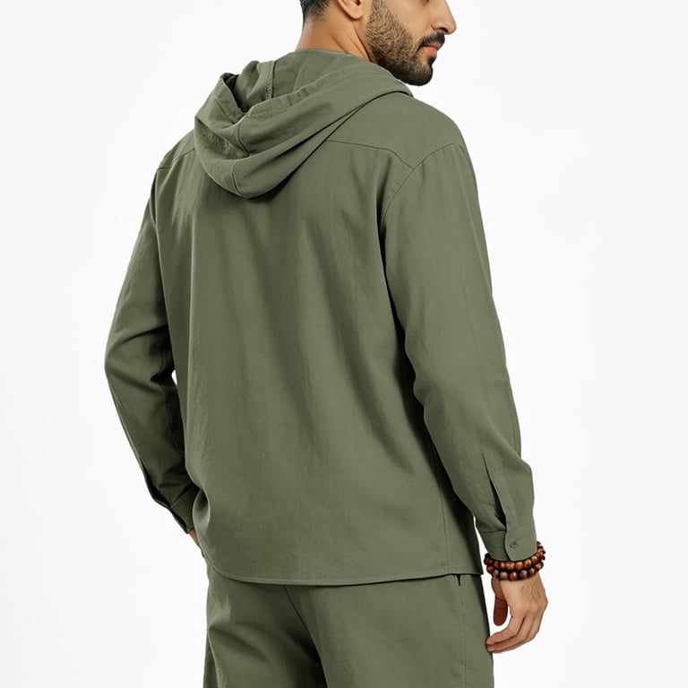 Cavosen Cropped Zip up Hoodie Men Dressy Linen Sweatshirt Solid