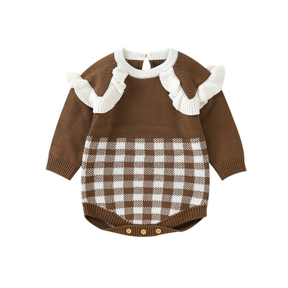 Bagilaanoe Newborn Baby Girl Knitted Romper Long Sleeve Plaid Print Bodysuit 3M 6M 9M 12M 18M Fall Winter Sweater Tops