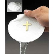 Cross Design Porcelain Baptismal Shell, 5 Inch