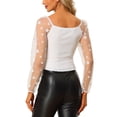 thumbnail image 3 of INSPIRE CHIC Women's Casual Square Neck Star Print Mesh Sheer Long Sleeve Textured Crop Top, 3 of 5