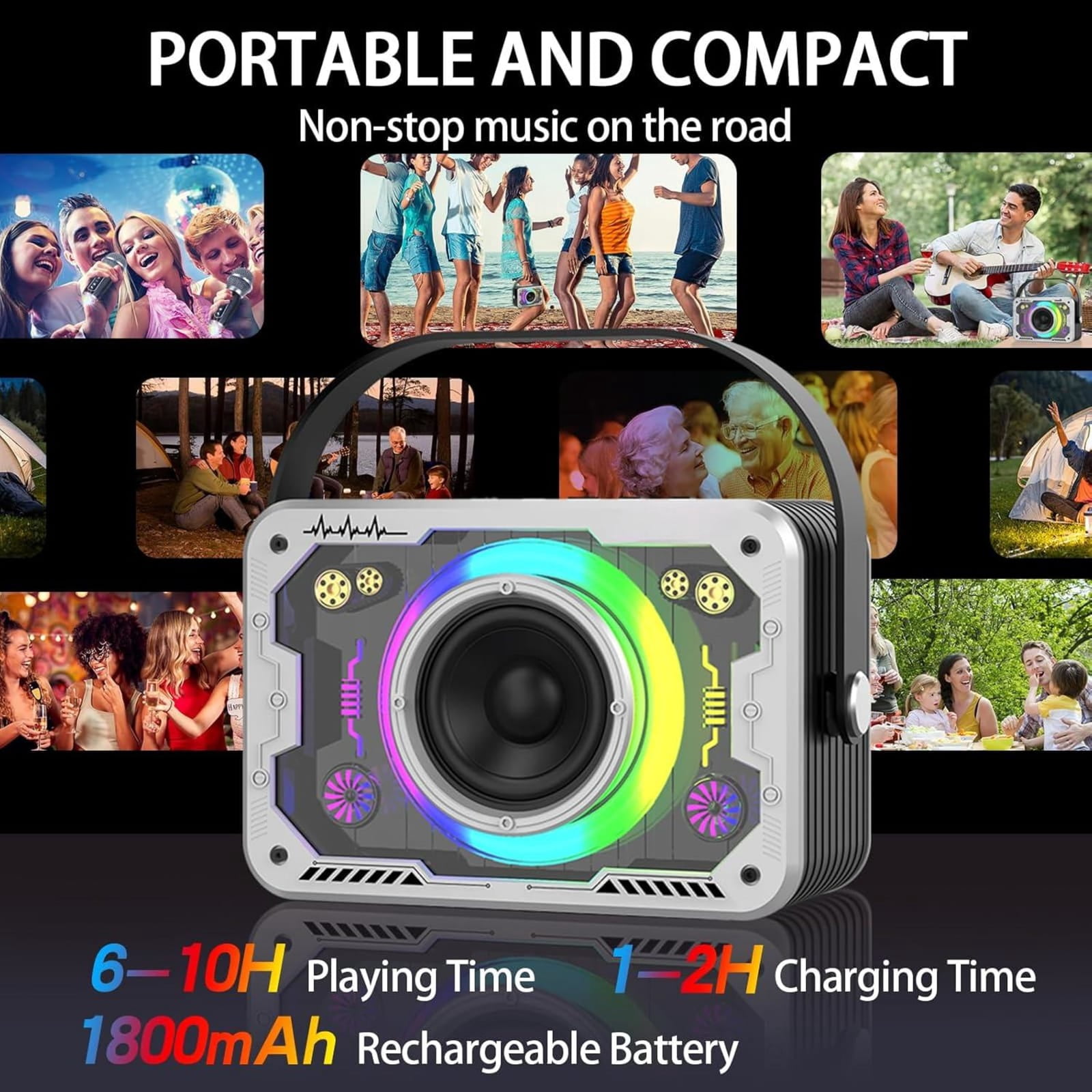 Karaoke Machine, 2 Wireless Karaoke Microphones with Disco Lights, Portable Bluetooth Speaker with RGB Light, Singing Machine with PA System for Adults, Supports AUX/USB/TF for Home Party Outdoor
