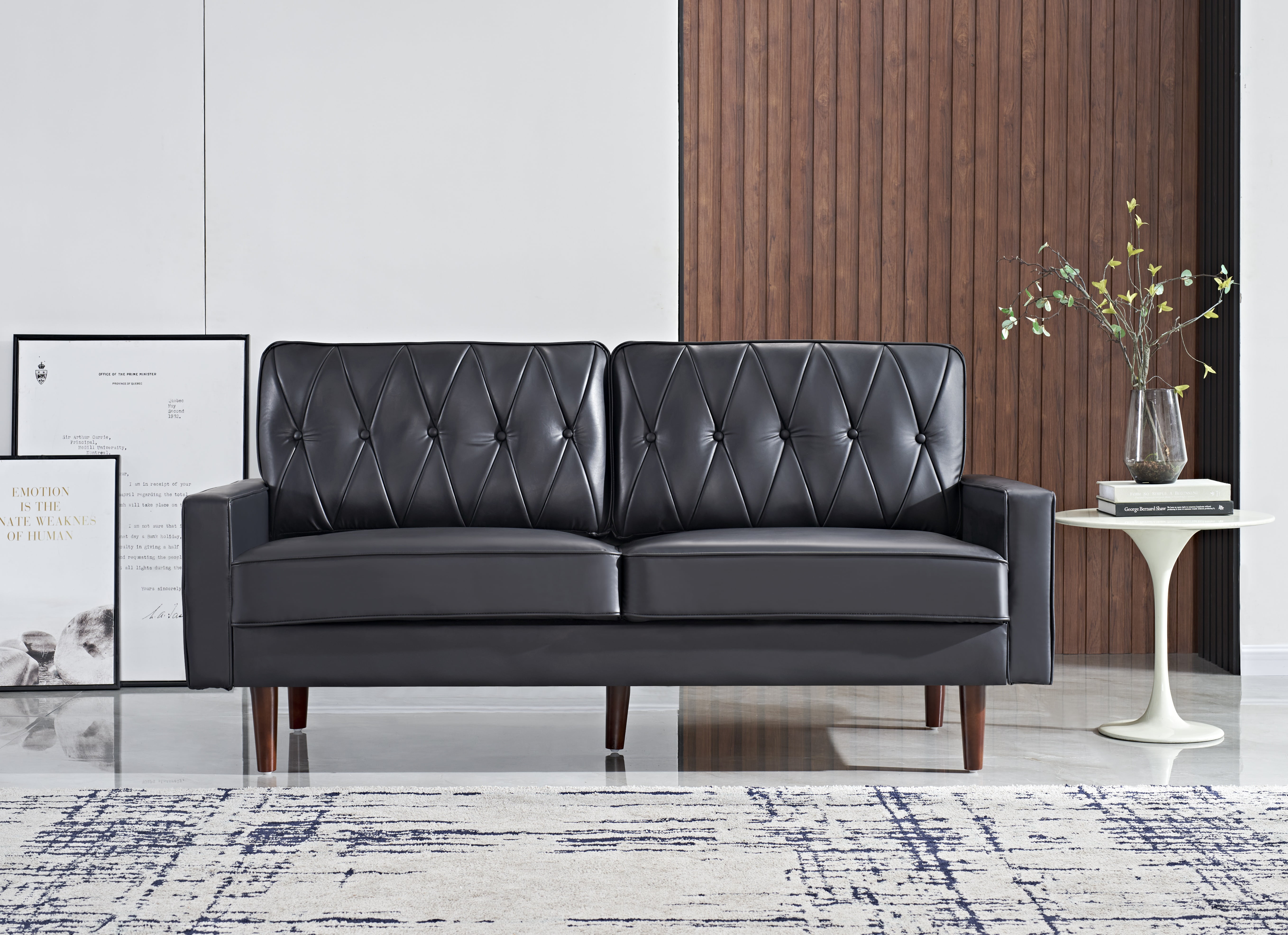 US Pride Furniture Acire Faux Leather Cushion Back 2Pcs Living Room Set, Black