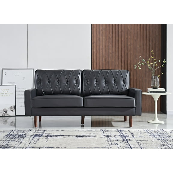 US Pride Furniture Acire 69.3" Faux Leather Cushion Back Sofa, Black