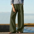 thumbnail image 3 of Scyoekwg Womens Straight Leg Pants Cotton Linen Wide Leg Pant Drawstring Ladies Sweatpants Loose Solid Color Comfy Casual Trousers Army Green,XXL, 3 of 9