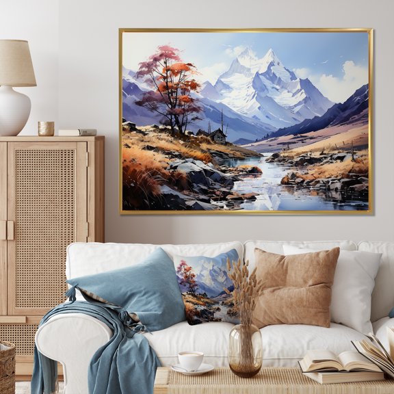 Designart "Mountains Majestic Peaks Painting I" Landscapes Floater Framed Canvas Wall Art