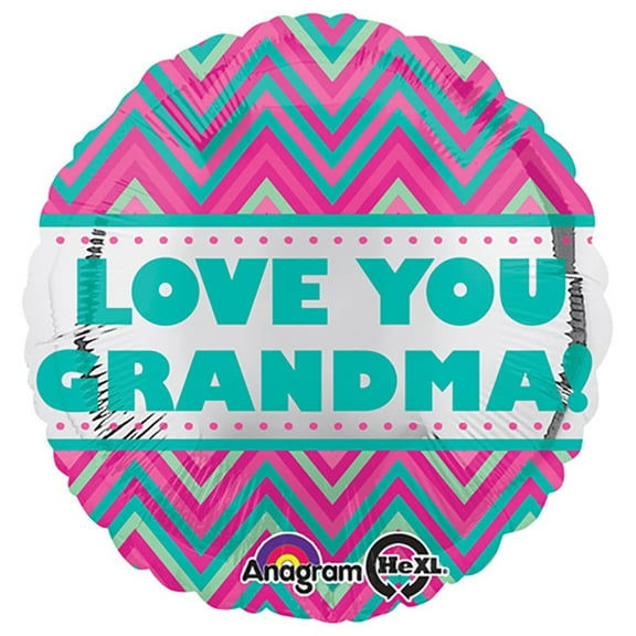 18 inch Love You Grandma Chevron Foil Mylar Balloon - Party Supplies Decorations