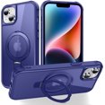thumbnail image 1 of Funda magnética compatible con iPhone 14 Plus con soporte [A prueba de caídas de grado militar] [Compatible con imán] Anillo translúcido, delgado, parte trasera rígida, borde suave, 1 of 7