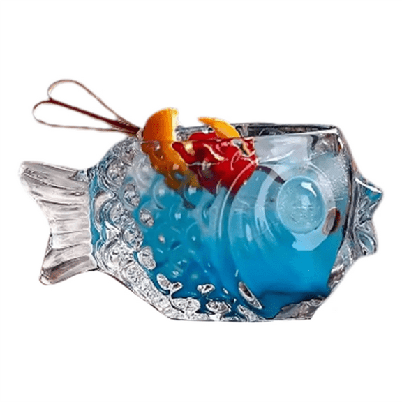 Transparent Fish Shape Bar Cocktail Glass Party Thick Heavy Lovely Smoothies Bowl Cup Cold Drink Glasses Mug,1 x Fish Cup,As Shown