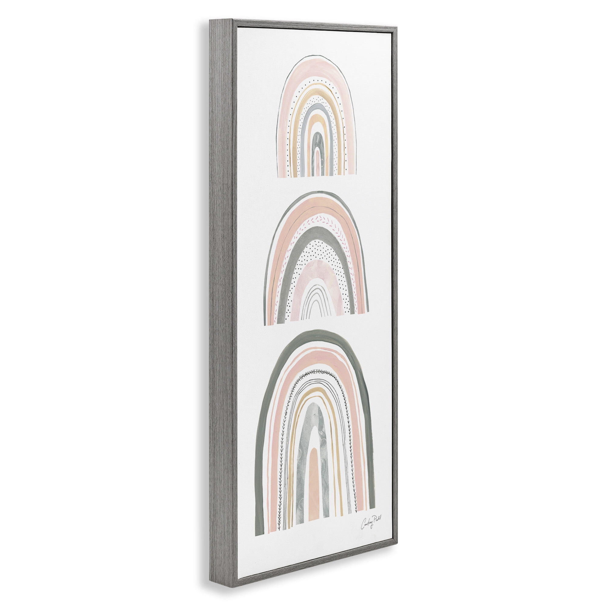 Stupell Industries Playful Grey and Pink Rainbows Landscape Painting Gray Framed Art Print Wall Art, 10 x 24