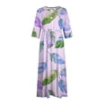 thumbnail image 2 of UTSJKR Womens Plus Size Maxi Dress Tie Waist Pleated Loose Fit Flowy Casual Dress 3/4 Sleeve Sundress 2024 Fashion Floral Print Button Up Lapel Neck Dress Purple L, 2 of 5