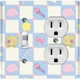 thumbnail image 1 of Metal Light Switch Wall Plate Outlet Cover (Blue White Toy Chest Crate Box Star Check Pattern - Single Toggle Single Duplex), 1 of 2