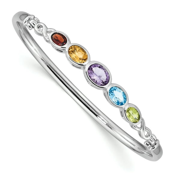 Sterling Silver Rhodium-plated Multi Gemstone Bangle Bracelet QX937RB