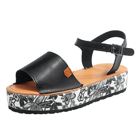 

Follure Girl women s casual shoes Women Ladies Fashion Casual Big Size Buckle Platform Wedges Sandals Roman Shoes Black 40