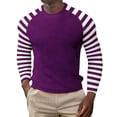 thumbnail image 2 of Mens T-shirts Long Sleeve Striped Crewneck T Shirt Soft Casual Basic Top Comtable Relaxed Daily Wear Tees Dark Purple S, 2 of 4