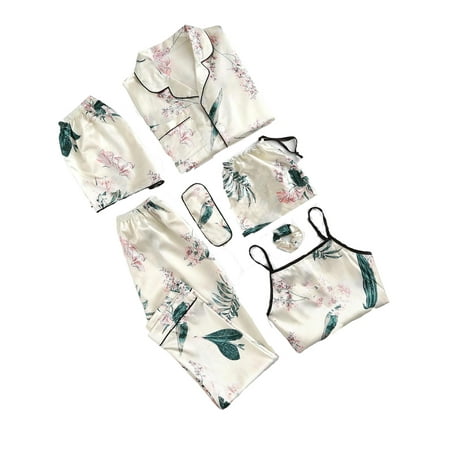 

Spaghetti Strap Floral Short Sets Beige Long Sleeve Elegant Women s Pajama Sets