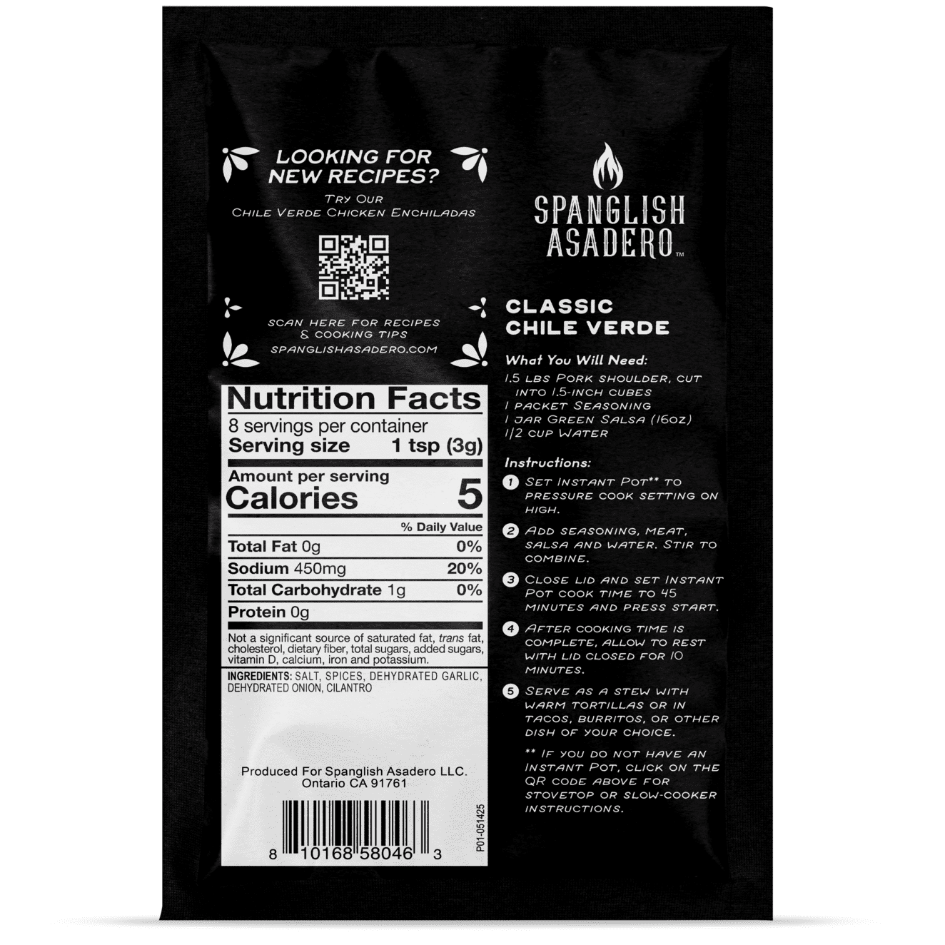 Spanglish Asadero Chile Verde Seasoning Blend with Garlic, Onion, and Spices, 0.85 oz Packet