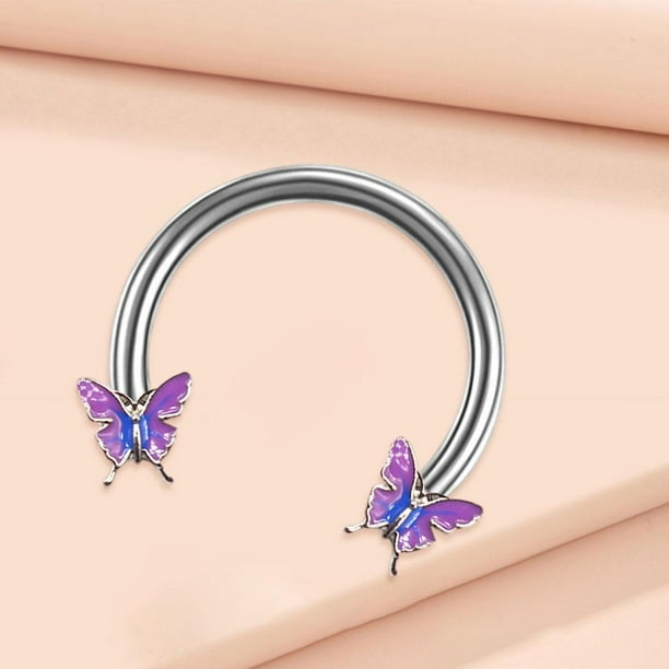 Mariposa Piercing Joyería Labio Labio Cuerpo Piercing Cuerpo Ceja Niñas Púrpura Hugo Anillos de nariz