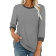 thumbnail image 4 of Ronuti Womens T Shirts 3/4 Length Sleeve Womens Tops Dressy Casual Crew Neck Color Block Tunic Tops, 4 of 7