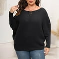 thumbnail image 4 of Babysbule Plus Size Womens Sweaters Women Large Solid Round Neck Sweater Off Shoulder Loose Fashion Knit Women's Fashion, 4 of 6