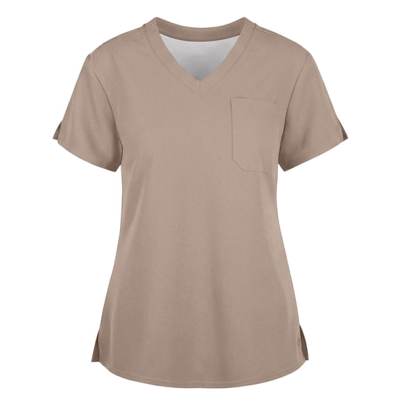 Women's Medical Scrub Top – 4-Way Stretch V-Neck with Pockets, Anti-Wrinkle & Durable Everyday Wear Khaki S
