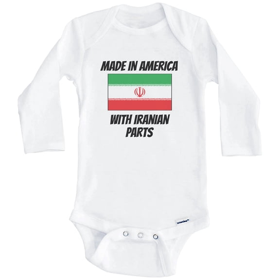 Made In America With Iranian Parts Iran Flag Funny One Piece Baby Bodysuit (Long Sleeve), 0-3 Months White