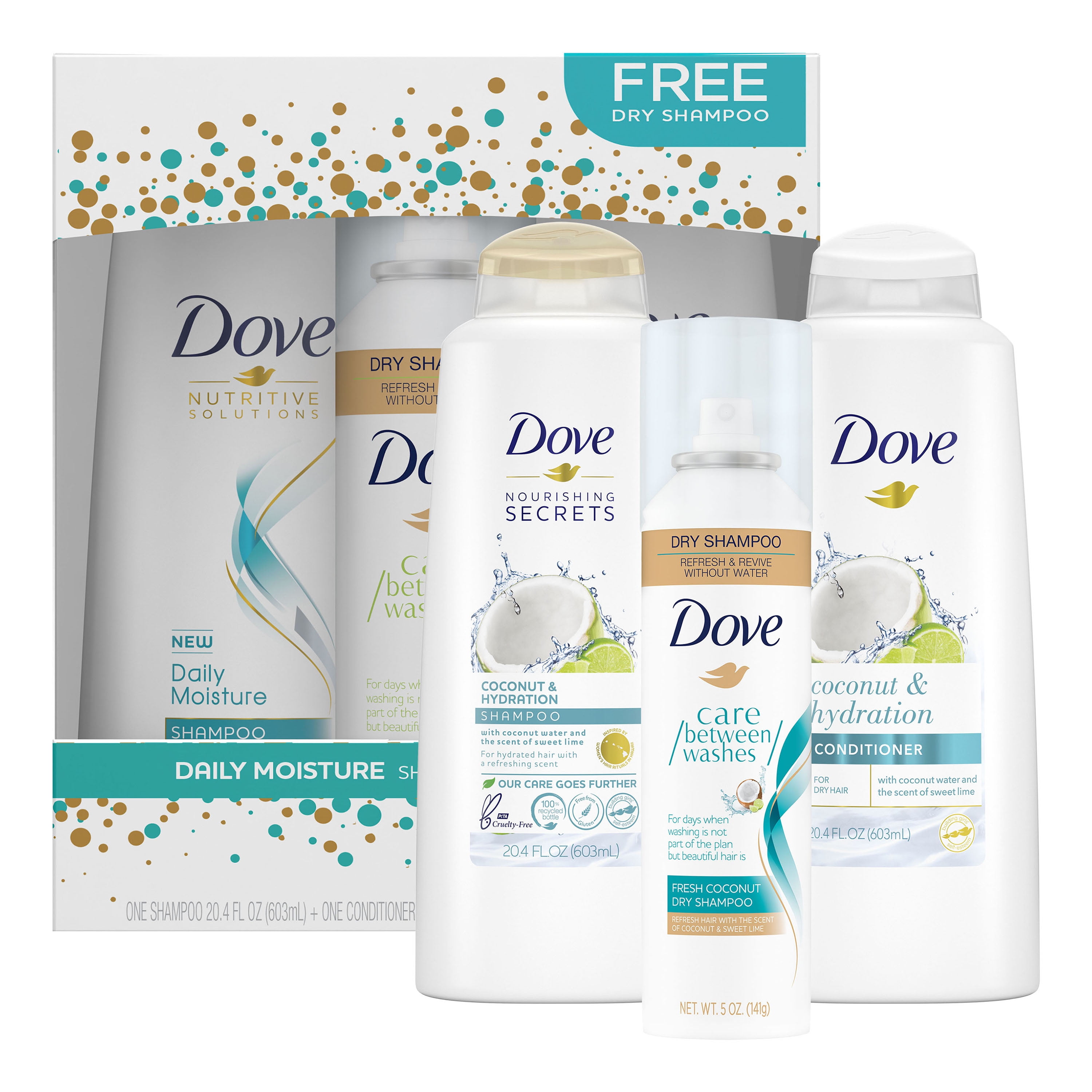 Dove Shampoo, Conditioner & Dry Shampoo Hydrates hair without weighing