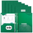 thumbnail image 1 of ViVin Sturdy Plastic Folder with Pockets and 3 Prongs, Clasps file folder, 5 Pack, Green, 1 of 5