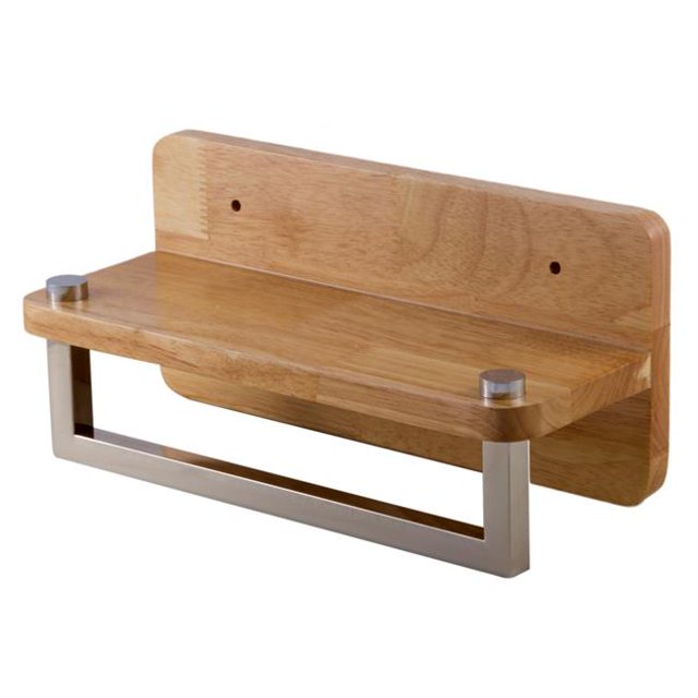 12 in. Small Wooden Shelf with Chrome Towel Bar - Bathroom Accessory