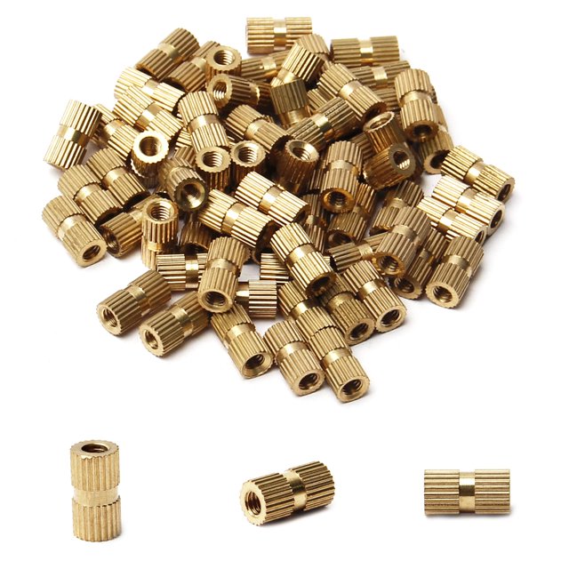 HUGFEGWE M4x12mm Female Thread Knurled Nuts,100PCS Hx6mm OD Brass Threaded Insert Embedment Nuts Hydraulic Welded Joint Injection Molding Assortment Kit for 3D Printing Injection Molding CJB91-24979