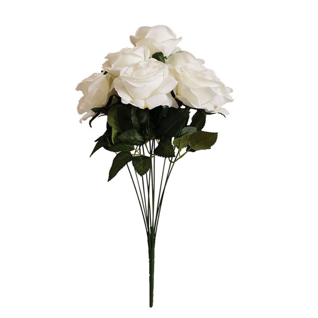 Ramo de novia de boda de flor de rosa artificial de 10 cabezas, ramo de flores de simulación de oficina en casa, rosa falso, blanco crema sidaley HA7036-01B
