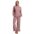 thumbnail image 6 of DAKIMOE Lounge Sets for Women Pajamas Long Sleeve Sleepwear Soft Nightwear 2 Piece Pjs Ribbed Knit Fall Winter Outfits Pockets, Pink, XL, 6 of 9
