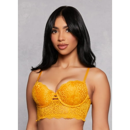 Caged Front Floral Lace Longline Plunge Bra