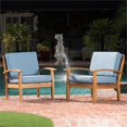 thumbnail image 3 of Noble House Peyton Outdoor Wooden Club Chairs w/ Blue Cushions (Set of 2), 3 of 9