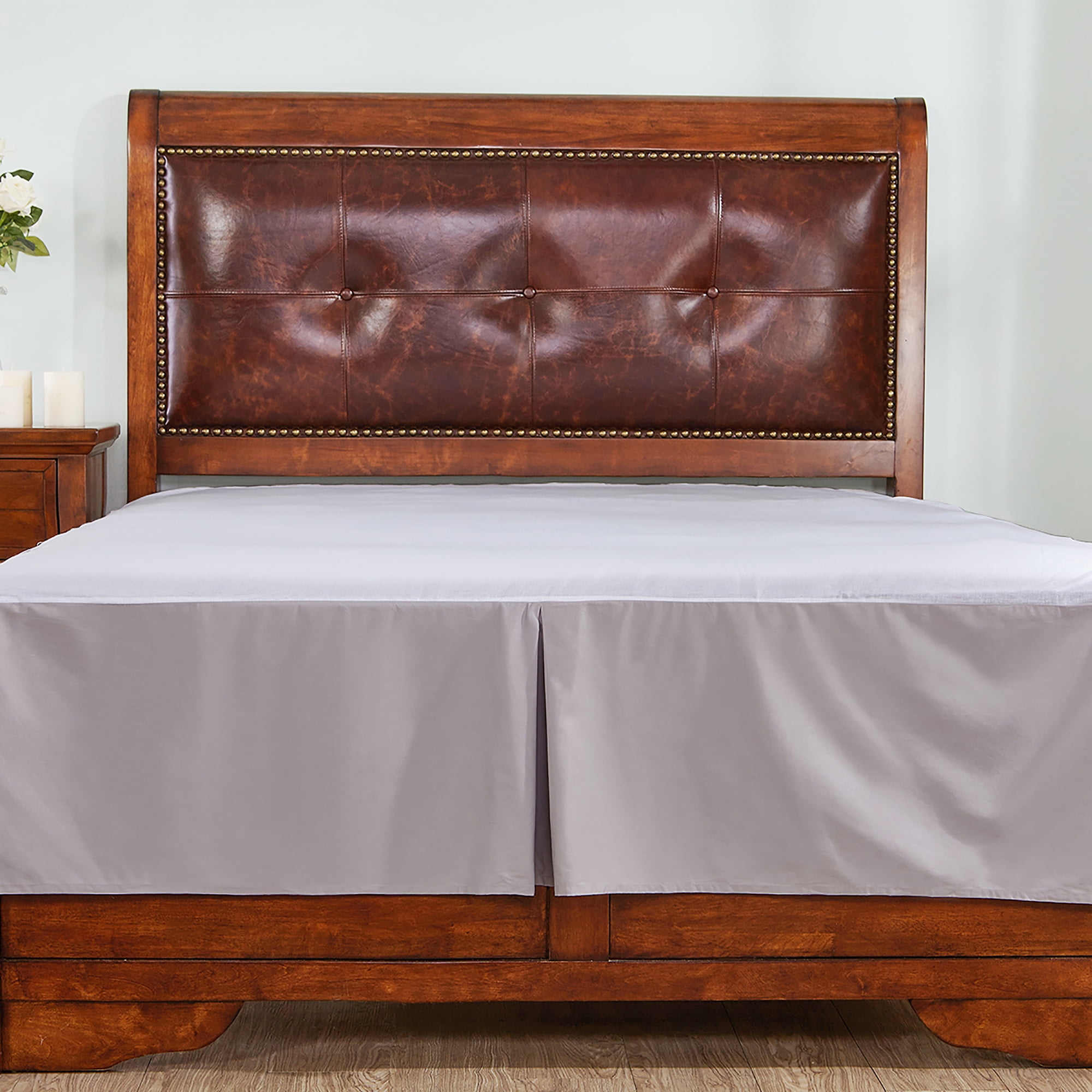 Peace Nest Cotton Sateen Pleated Bed skirt 15inch Drop, Gray, Queen