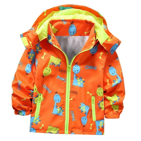 

nsendm Long Outdoor Patterns Baby Dinosaur Hooded Windbreaker Coats Kids Sleeve Girls 3 Month Old Baby Must Haves Orange 4-5 Years