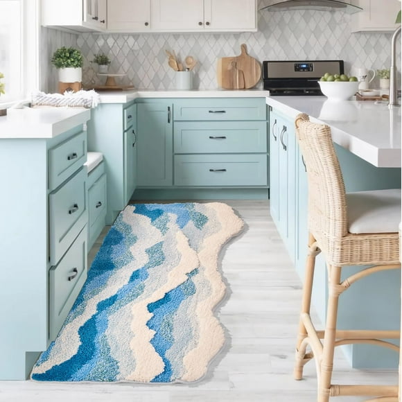 Alfombra DyeFury Ocean Sea Wave, grande, 150 x 75 cm, lavable, azul