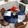 thumbnail image 2 of Blue White Round Tablecloth 55-60 Inch Round Fitted Table Cloth with Elastic Edge, Abstract Graffiti Graffiti Art Paint Waterproof Table Cover Protector for Outdoor Picnic Party Dining, 2 of 6