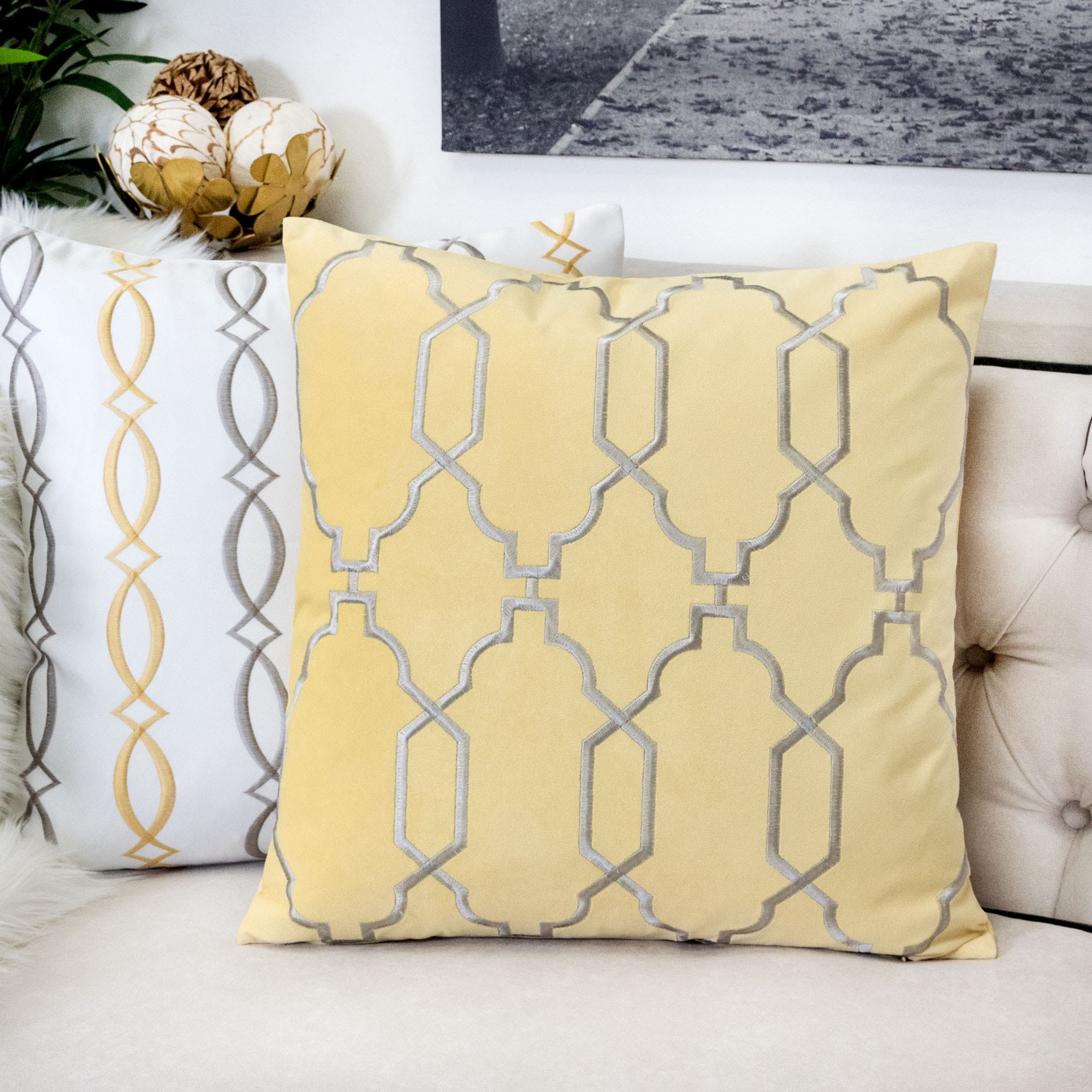 Janie Yellow Geometric Polyester 20 in. x 20 in. Throw Pillow