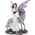 thumbnail image 5 of Fantasy Purple Winged Fairy Diana with Alpha Snow Direwolf Wolf Statue 10"H, 5 of 7