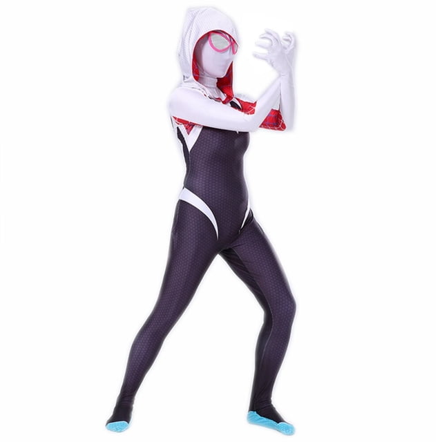 Disfraz de Spiderman Gwen Stacy para adultos y niños, mono Zentai con máscara, traje de fiesta para niñas y mujeres