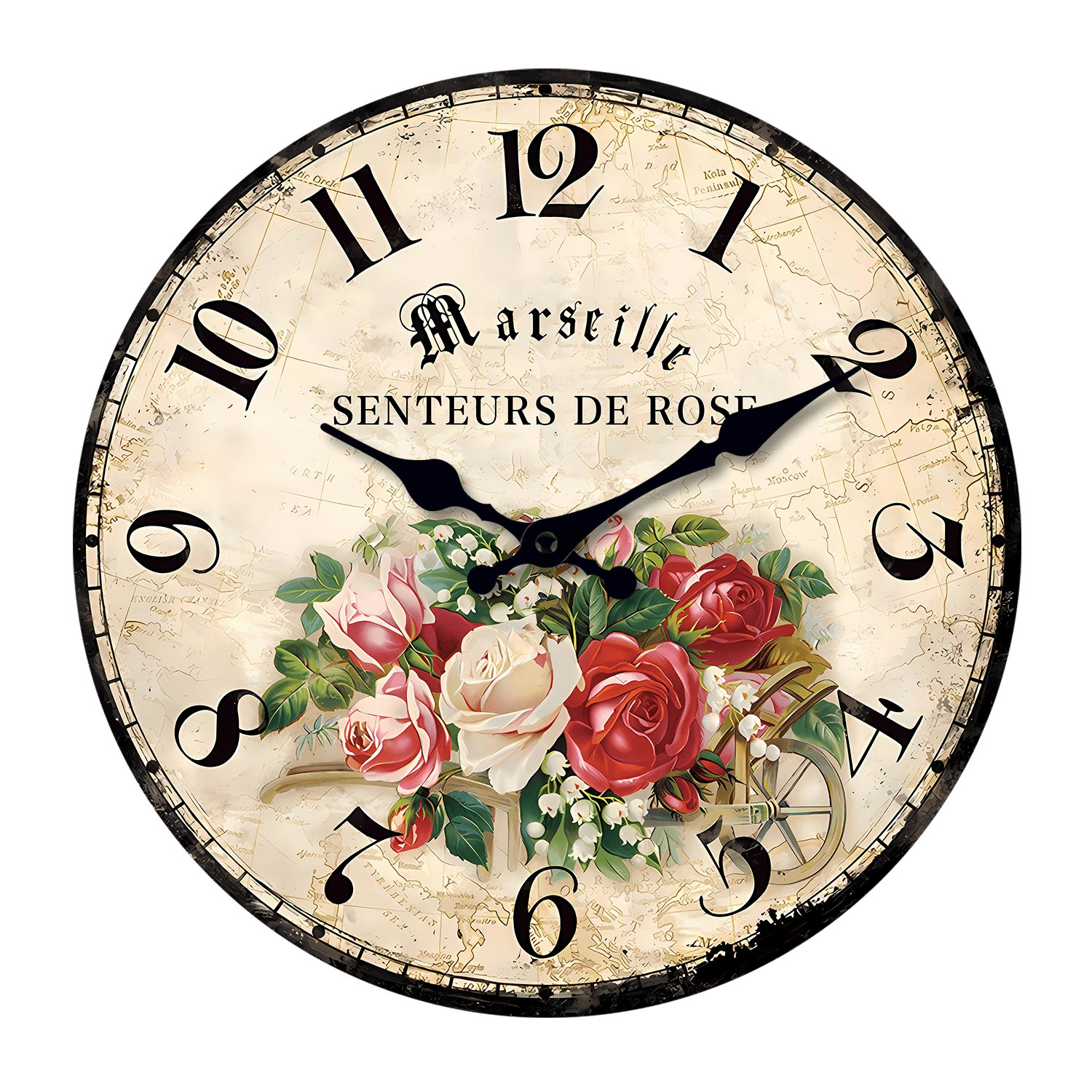 12 Inch Vintage Rose Flower Wood Wall Clocks Battery Operated image