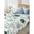 thumbnail image 4 of Sage Green Flower California King Size Flat Sheet, Wrinkleproof & Fadeproof Cooling Flat Bed Sheet Only, Vintage Rose Floral Botanical Leaf Breathable Soft Bedding Top Sheets 108 x 98 Inches, 4 of 8