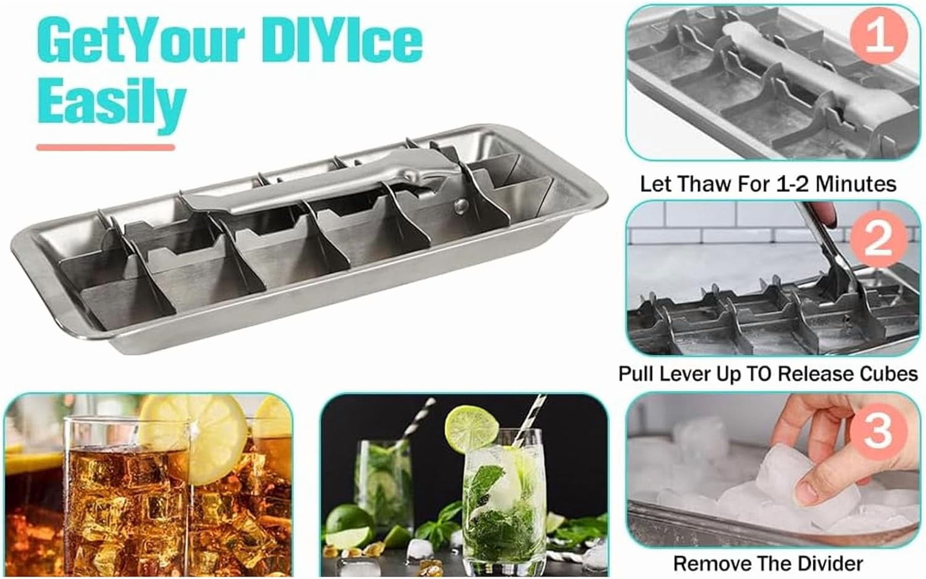 Stainless Steel & Metal Ice Cube Trays with Handle - 18-Slot Small Ice Cube Mold for Freezer, Detachable Dishwasher-Safe Ice Trays for Bars Kitchens