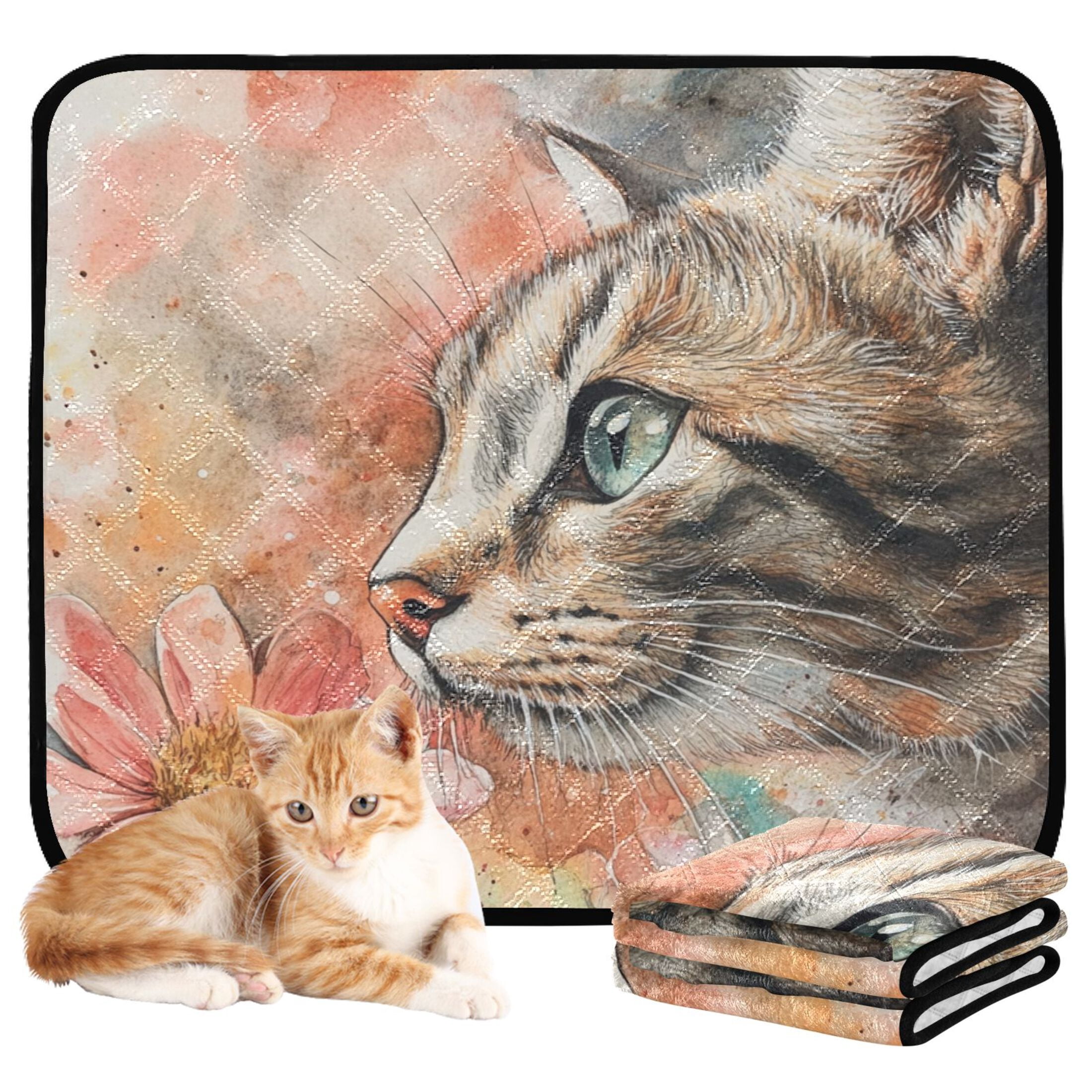 Qxltty Tabby with Flower Cat litter Pads Pet Set of 2 Diaper Mats Center Anti-leakage Layer Absorbent Soft and Comfortable