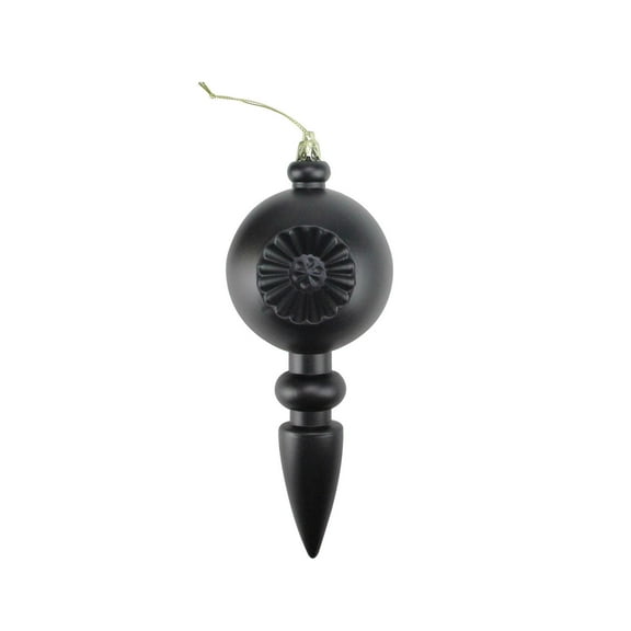 4ct Matte Jet Black Retro Reflector Shatterproof Christmas Finial Ornaments 7.5"